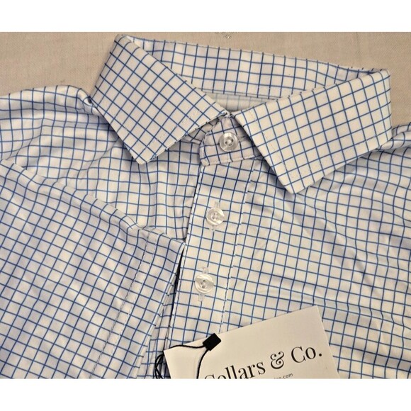 Other - NWT Collars & Co Mens M Dress Collar Polo Shirt Thin Blue Check Performance